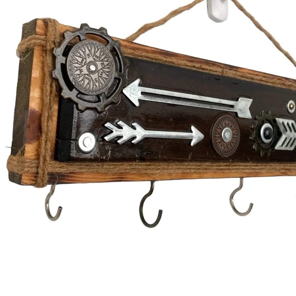 Teresa Kale Wooden Enamel Metal Time Compass Bow Wall Hanging Organizer Decor